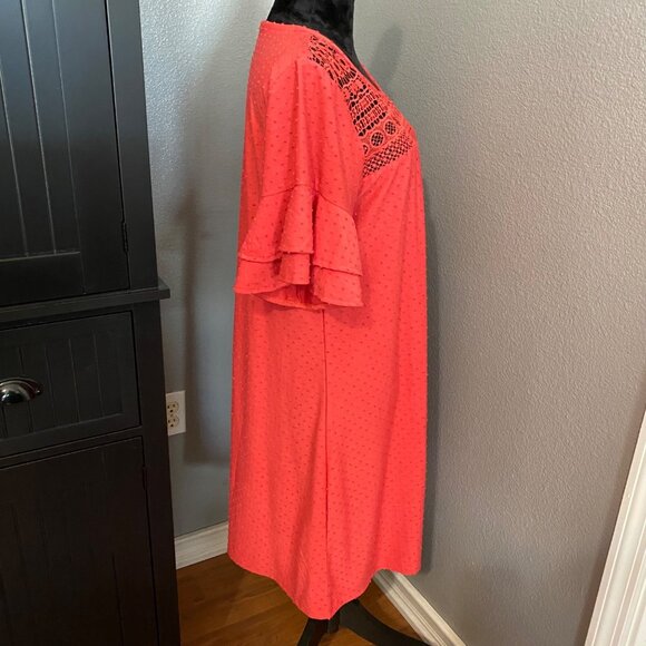 Spense Crochet Yoke Dress Womens XL Guava Ruffle Sleeve Casual Boho - Picture 9 of 9